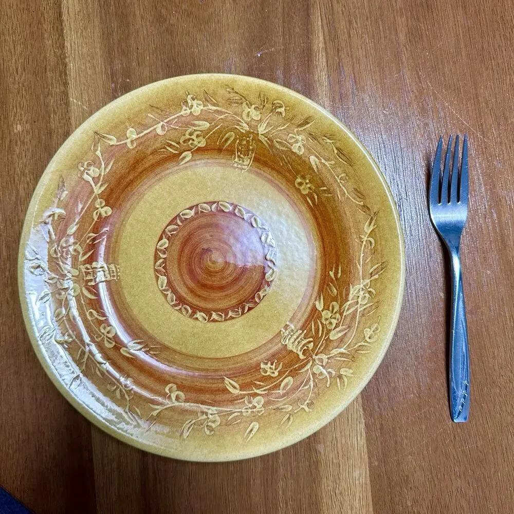 Vintage Terre E Provence 9 1/8” Mustard Yellow Brown Accent Plate - Hand Painted